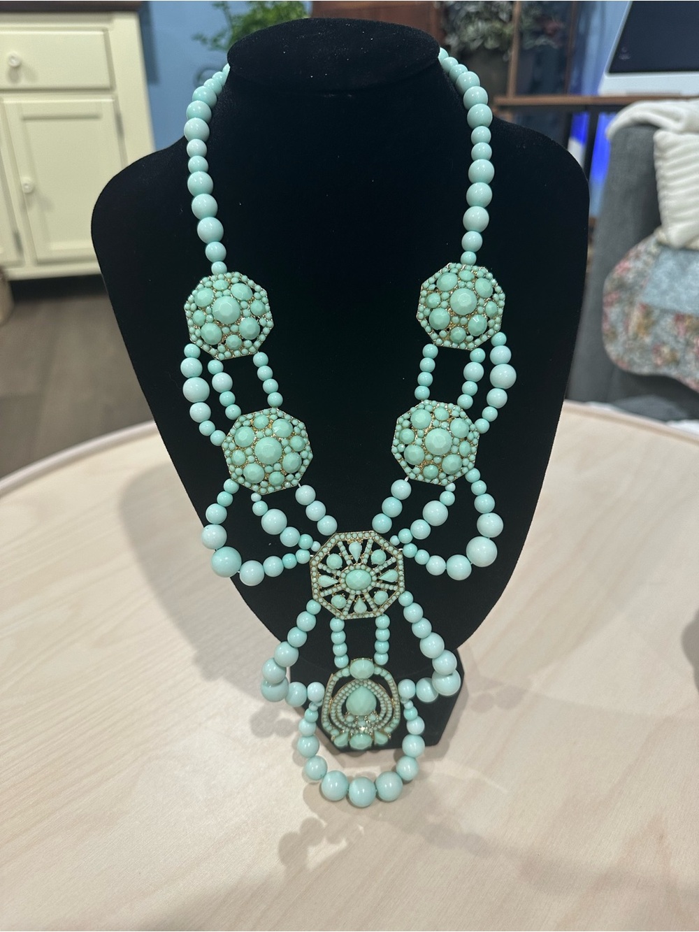 Leslie Danzis Vintage Signed Multi-Strand Beaded Bib Statement Necklace